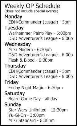 Weekly organized play schedule